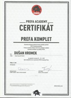 Certifikát Prefa - Dušan Hromek