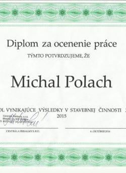 Diplom za ocenenie práce 2015 - Certifikát