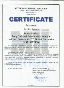 Mitek Industries - Certifikát