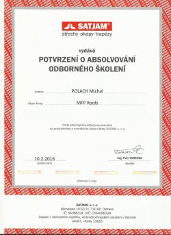 Satjam - Certifikát