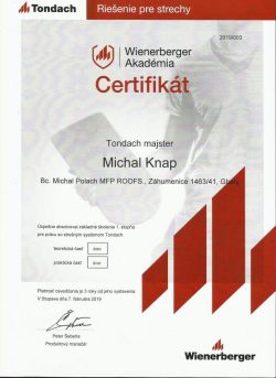 Tondach certifikát - Michal Knap