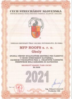 Certifikát - Cech Strechárov Slovenska 2021
