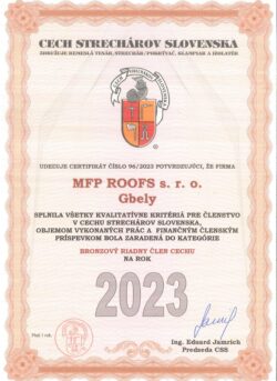 Certifikát - Cech Strechárov Slovenska 2023