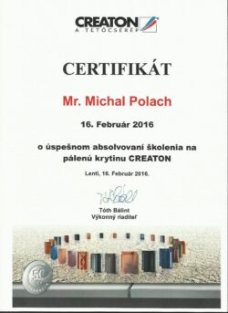 Certifikát - Creaton 2016