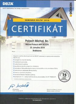 Certifikát - Delta Dorken 2018