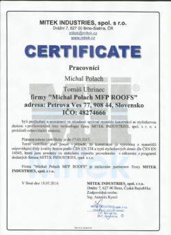 Certifikát - MITEK Industries 2016