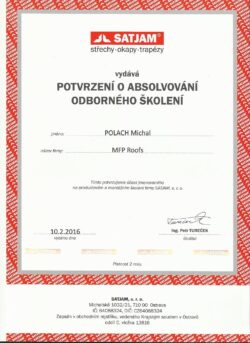 Certifikát - Satjam 2016